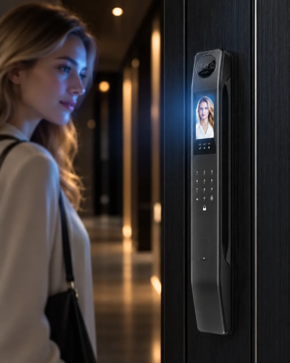 Meloc Prime lock recognising a woman's face at her door
